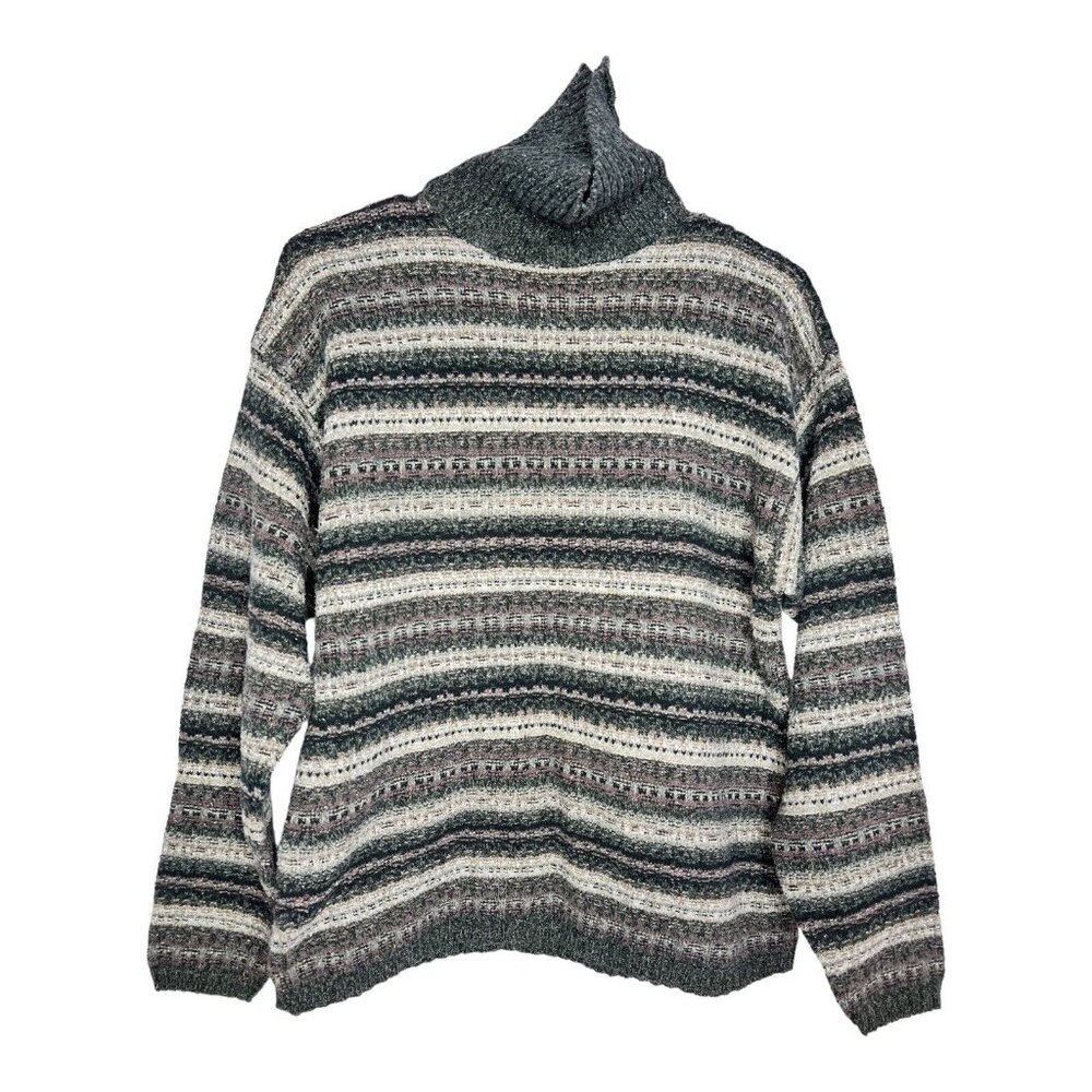 Alps Womens M Fair Isle Knit Green Turtleneck Sweater USA Cozy Cabincore READ